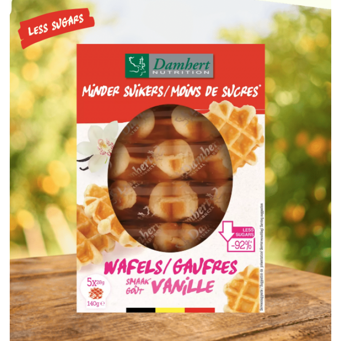 Kietieji vafliai su sumažintu cukraus kiekiu ir be glitimo Damhert, 140g Kietieji vafliai su sumažintu cukraus kiekiu ir be glitimo Damhert, 140g