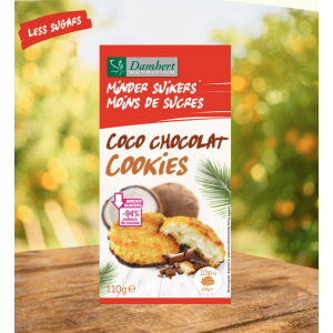 Kokosų ir šokolado sausainiai su sumažintu cukraus kiekiu Damhert, 110g Kokosų ir šokolado sausainiai su sumažintu cukraus kiekiu Damhert, 110g