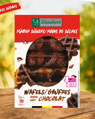 Šokolado skonio vafliai su sumažintu cukraus kiekiu Damhert, 165g