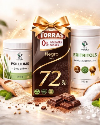 Keto komplekts: Eritritols + Psilliums + Torras šokolāde dāvanā