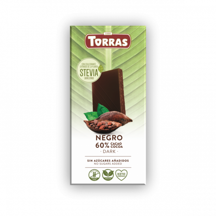 Tumšā šokolāde 60% Stevia, Torras, 100 g