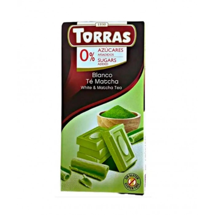 Baltā šokolāde ar matcha bez cukura Torras 75 g Baltā šokolāde ar matcha bez cukura Torras 75 g