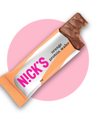 Bezglutēna vafeļu proteīna batoniņš  ar apelsīnu garšu,  „Nick's“ 40 g. 