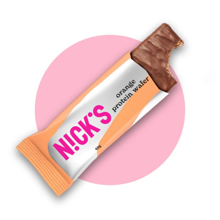 Bezglutēna vafeļu proteīna batoniņš  ar apelsīnu garšu,  „Nick's“ 40 g. 