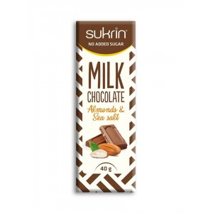 Sukrin šokolāde “Mandeļrieksti un sāls”, 40 g Sukrin šokolāde “Mandeļrieksti un sāls”, 40 g