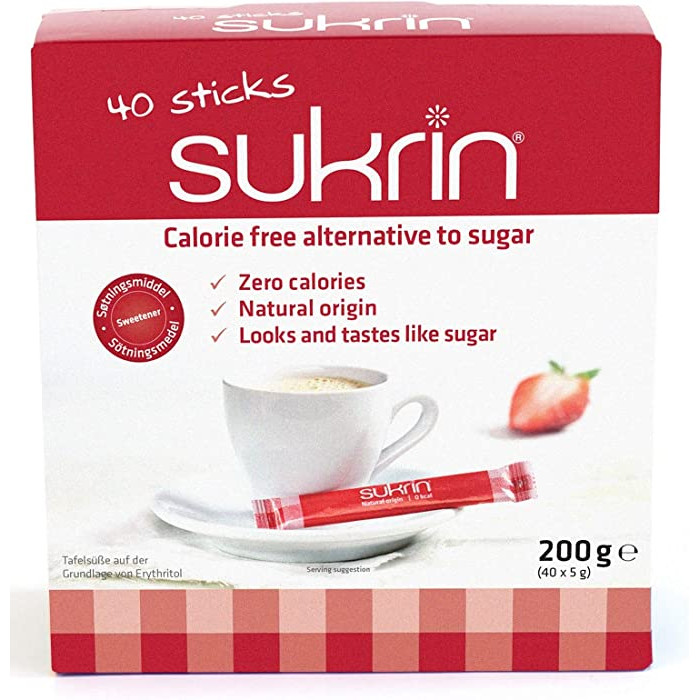 Sukrin, eritritolis natūralus cukraus pakaitalas, saldiklis, pakeliuose, 40 x 5 g
