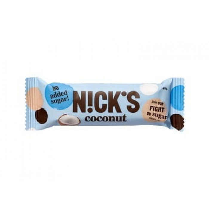 Kokosinis batonėlis Nick’s coconut, 40 g Saldumynai: baltymų batonėliai, šokoladai, drops