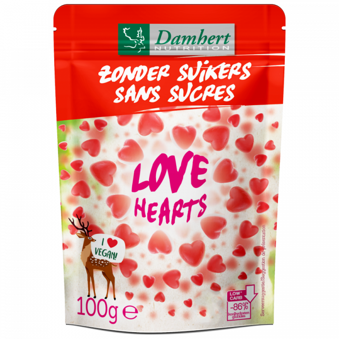 Košļājamās konfektes Love Hearts bez cukura Damhert