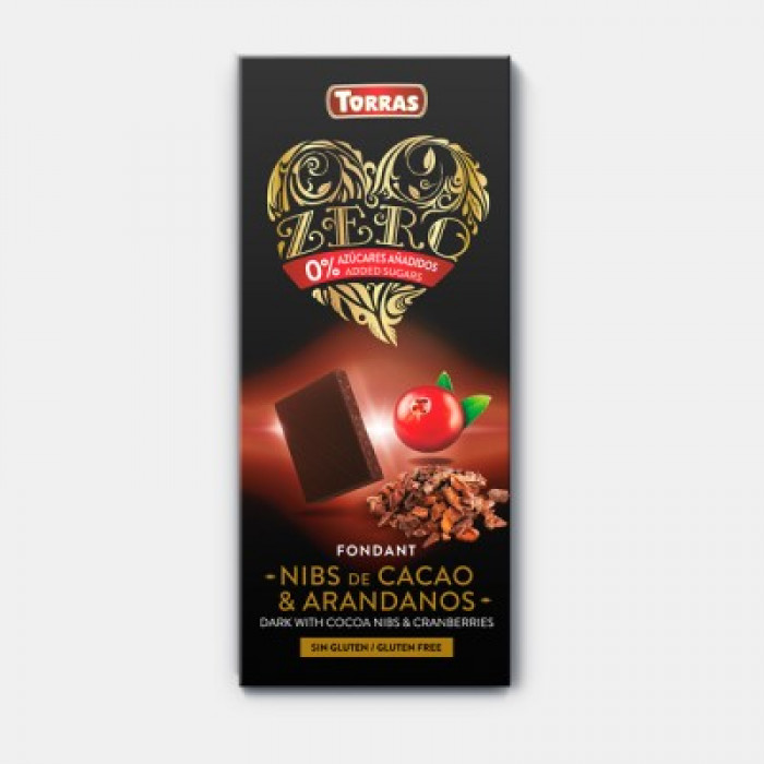 Dark chocolate with cocoa nibs and cranberries, Torras, 125 g