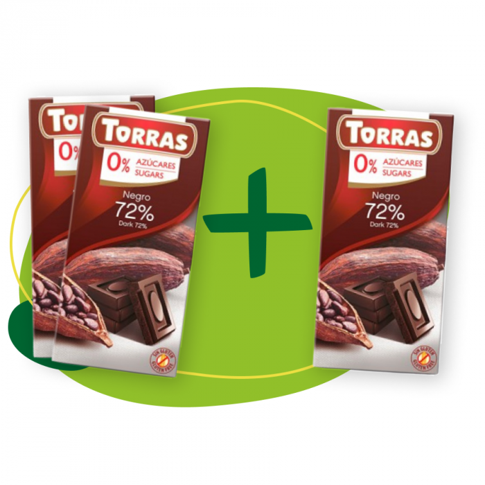 Tume šokolaad 72%, Torras, 75 g × 2 + 75 g