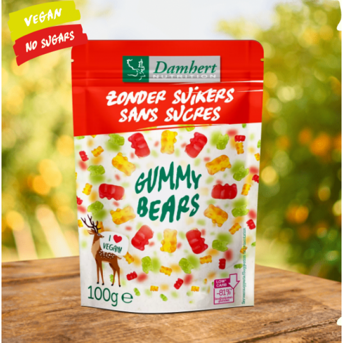 Vegan&sugar-free fruit gummy bears with sweeteners, 100g