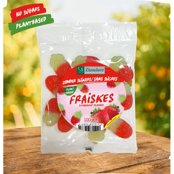 Braškių skonio saldainiai be cukraus Damhert, 100 g