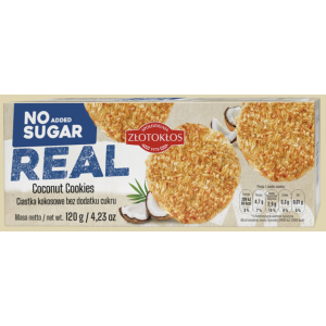 Traškūs kokosų sausainiai REAL, be cukraus, Złotokłos, 120 g